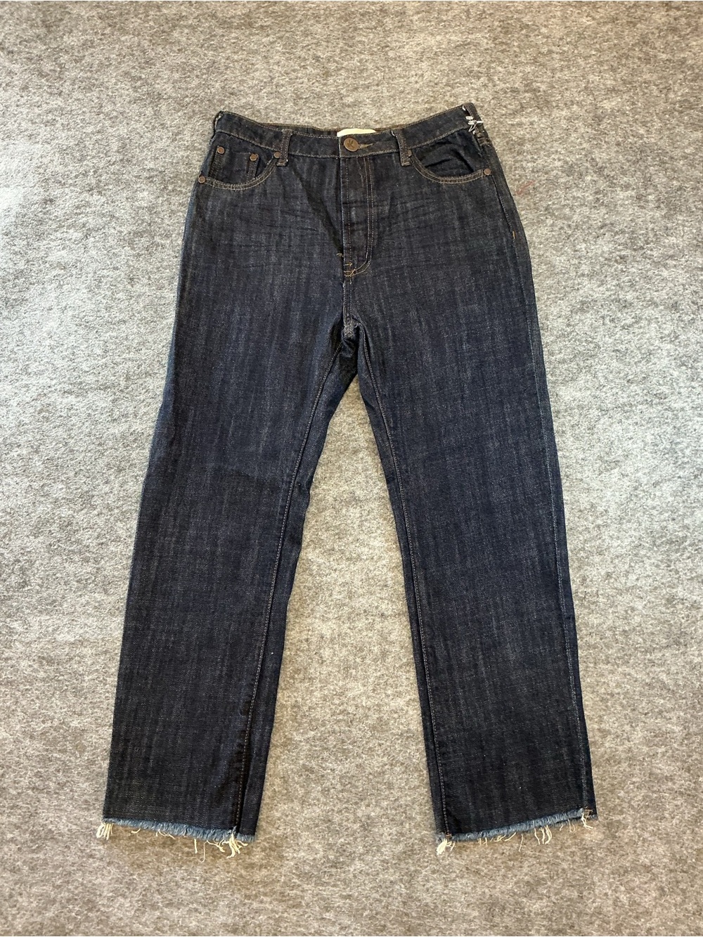 One Teaspoon Dark Blue Raw Hem Crop Fit Jeans Size 23”
